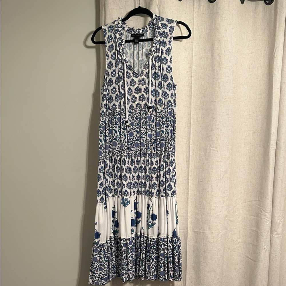 Joan Vass Floral Blue and White Sleeveless Dress